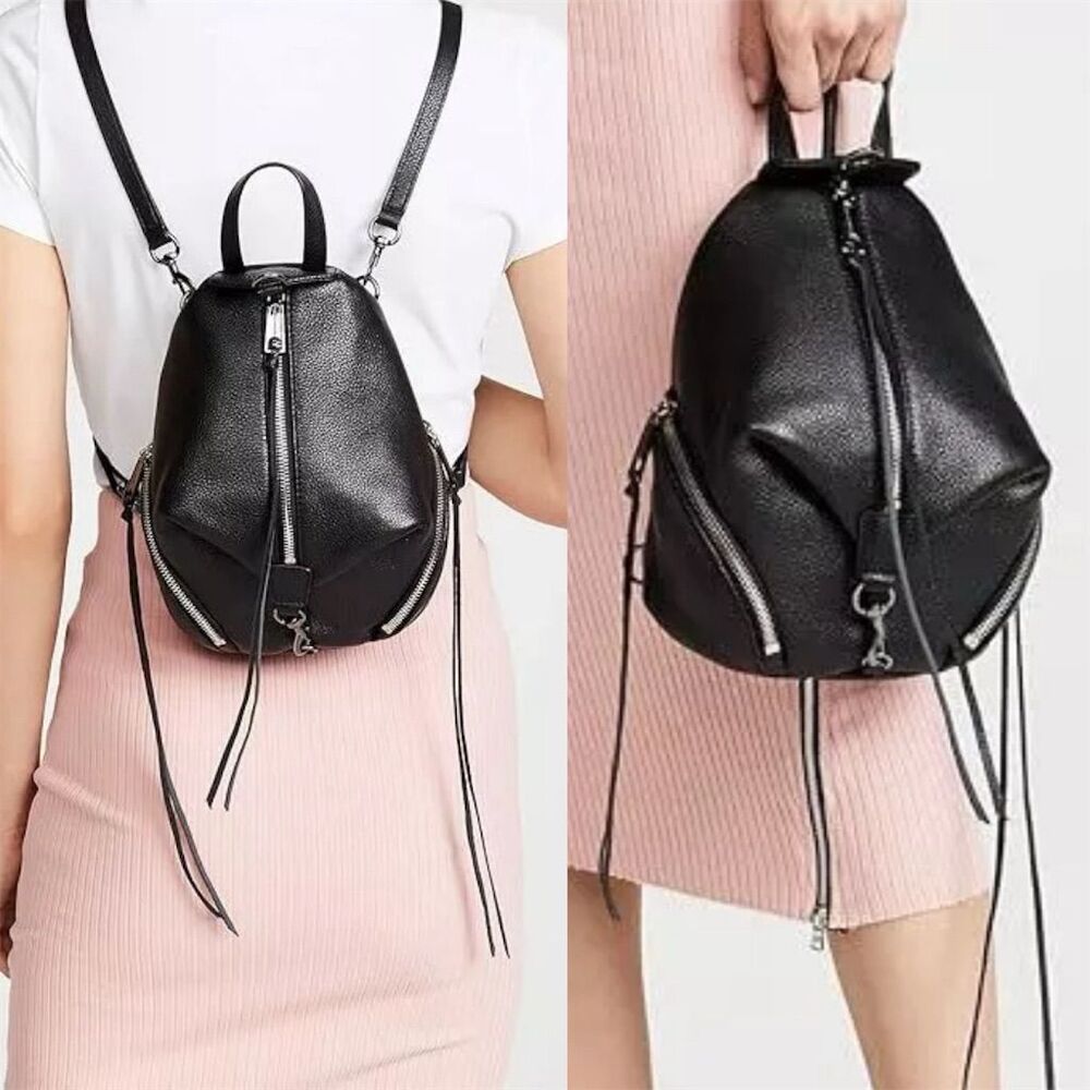 Rebecca Minkoff Mini Julian Backpack Black Leather Silver Hardware Convertible
